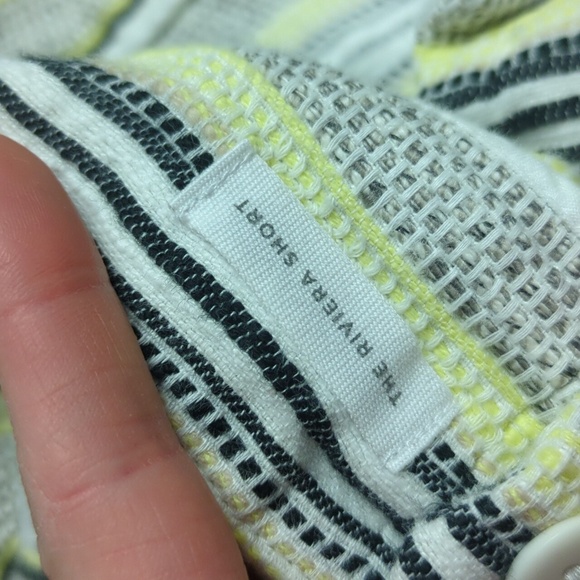 LOFT Yellow Striped Textured Linen Blend Riviera Short - Picture 4 of 5